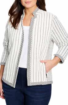 NIC+ZOE Notch Collar Stripe Knit Jacket