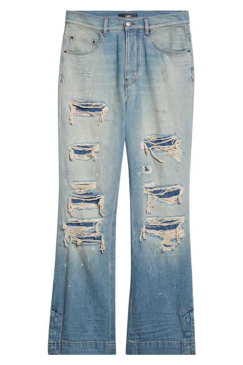 Destroyed Straight Flare Jeans, Main, color, GHOST INDIGO