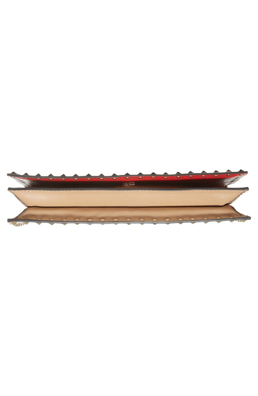 Rockstud Leather Flap Clutch, Alternate, color, ALPACA
