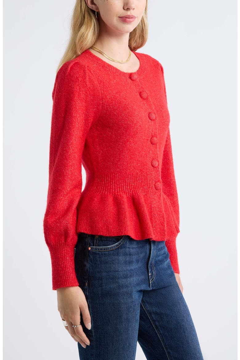 Peplum Cardigan, Alternate, color, RED SALSA