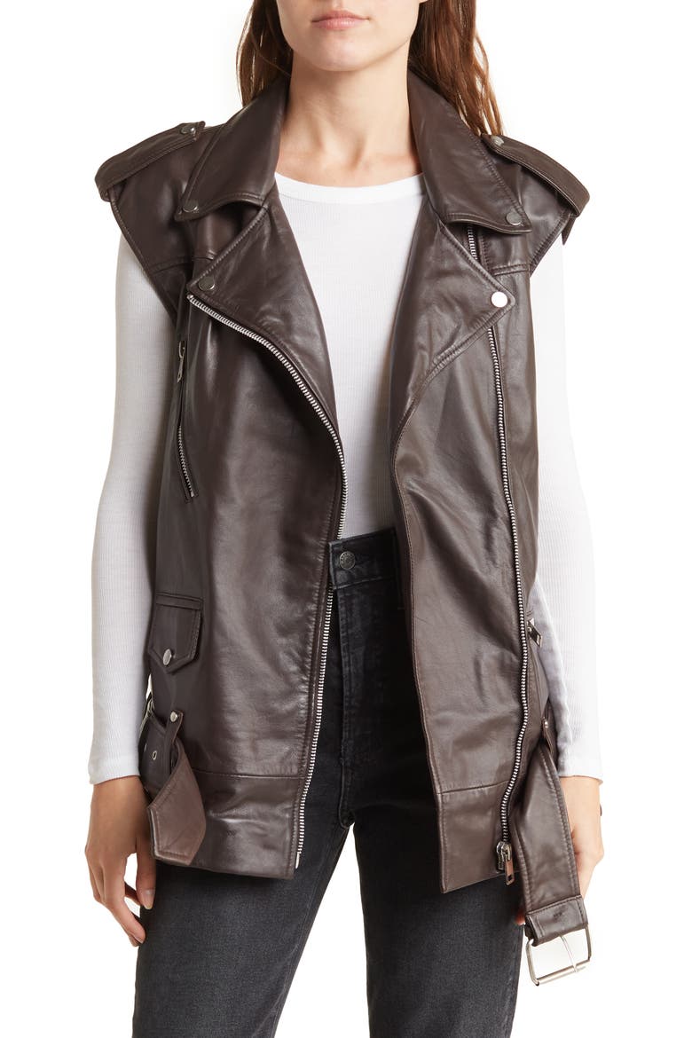 Edie Lamb Leather Vest, Main, color, MOCHA