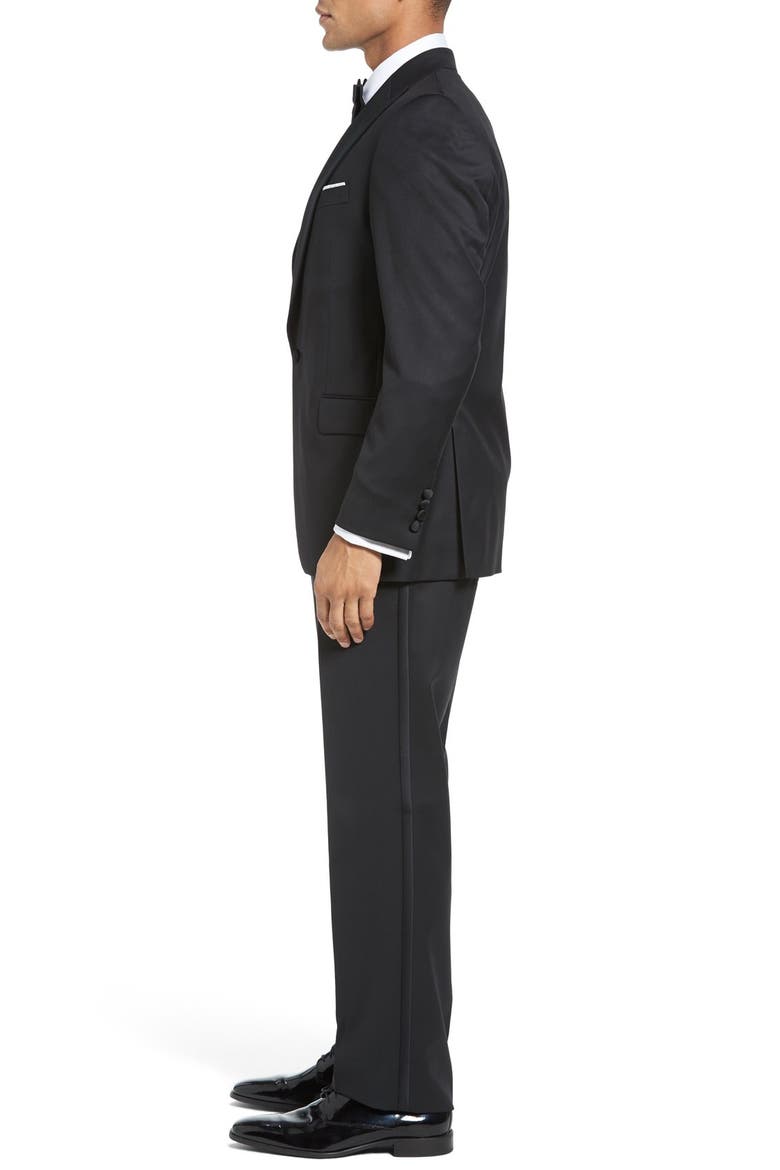 Russell Classic Fit Loro Piana Wool Peaked Lapel Tuxedo, Alternate, color, BLACKDNU