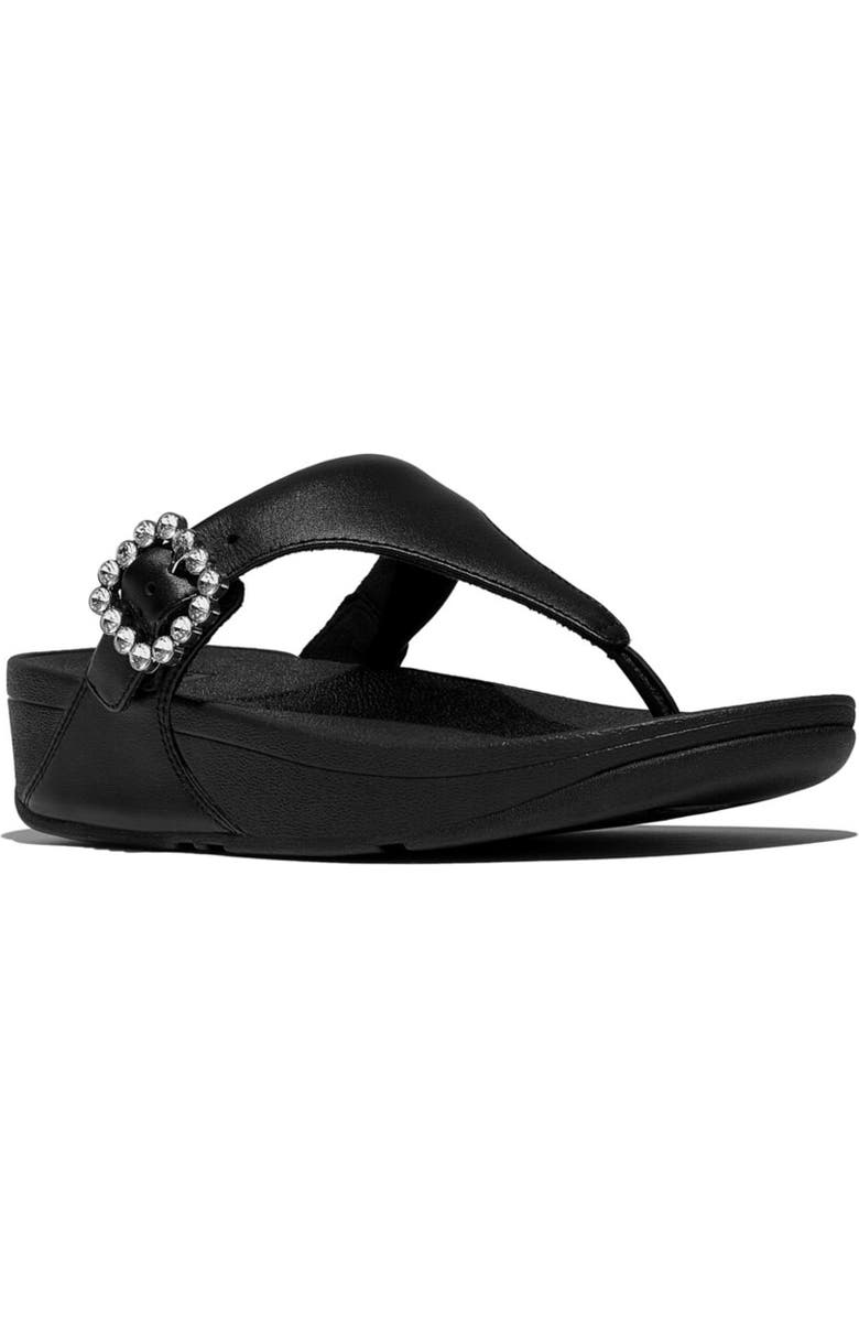 FitFlop Lulu Crystal-Buckle Toe-Post, Main, color, All Black