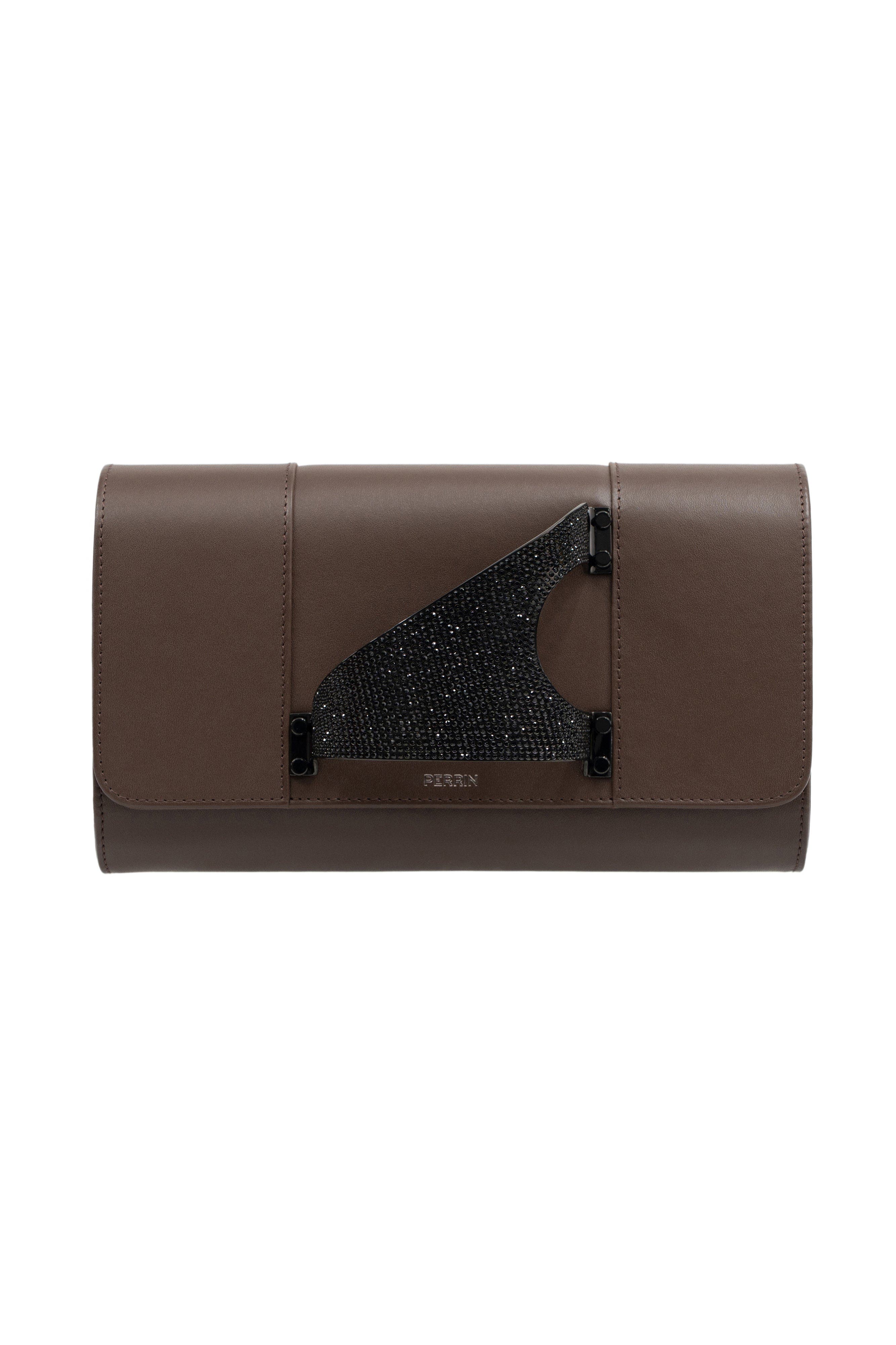 PERRIN PARIS L'Eiffel Swarovski Strass Clutch in Espresso 