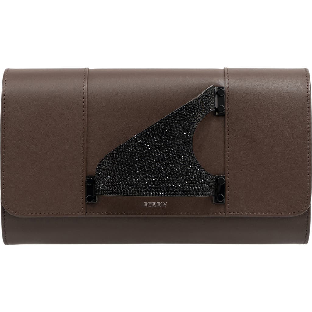 Perrin Paris L'eiffel Swarovski Strass Clutch In Brown