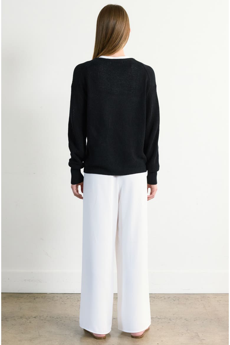 Cotton Mesh V Neck Sweater, Alternate, color, Black