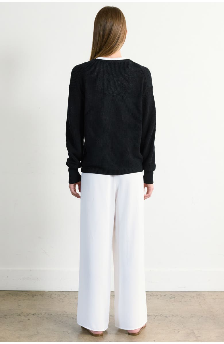 Almina Concept Cotton Mesh V Neck Sweater, Alternate, color, Black