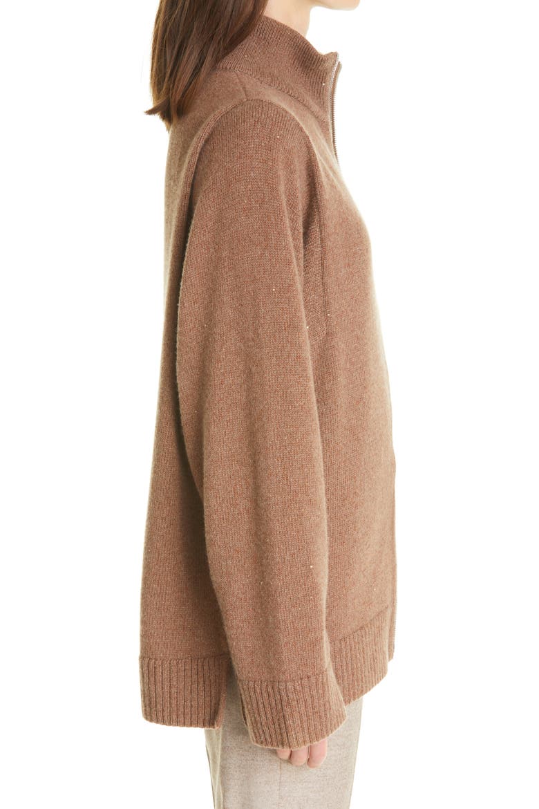 Sequin Zip Cashmere & Silk Cardigan, Alternate, color, TOBACCO METALLIC
