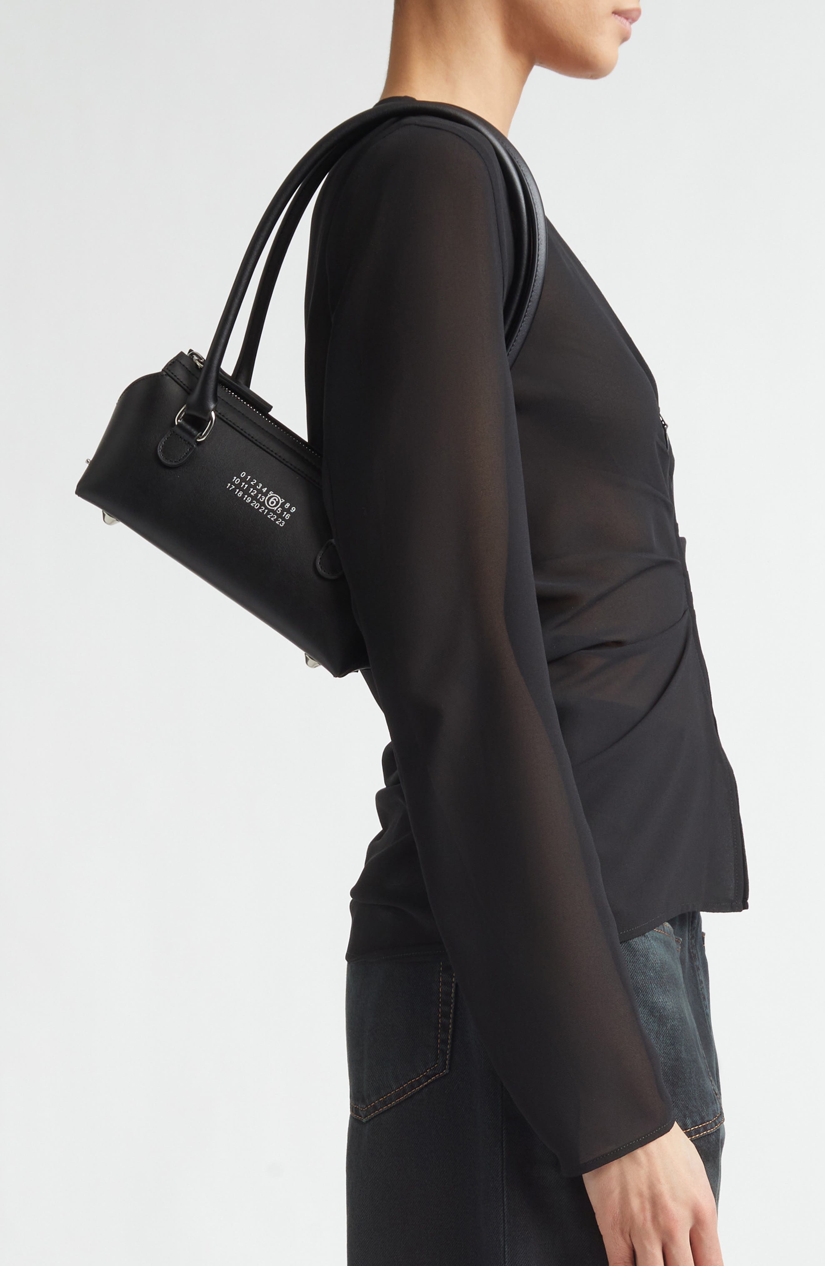 Mini New Bauletto Leather Shoulder Bag, Alternate, color, BLACK