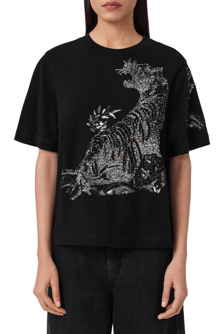 Pounce Lisa Embellished Cotton Graphic T-Shirt, Main, color, BLACK