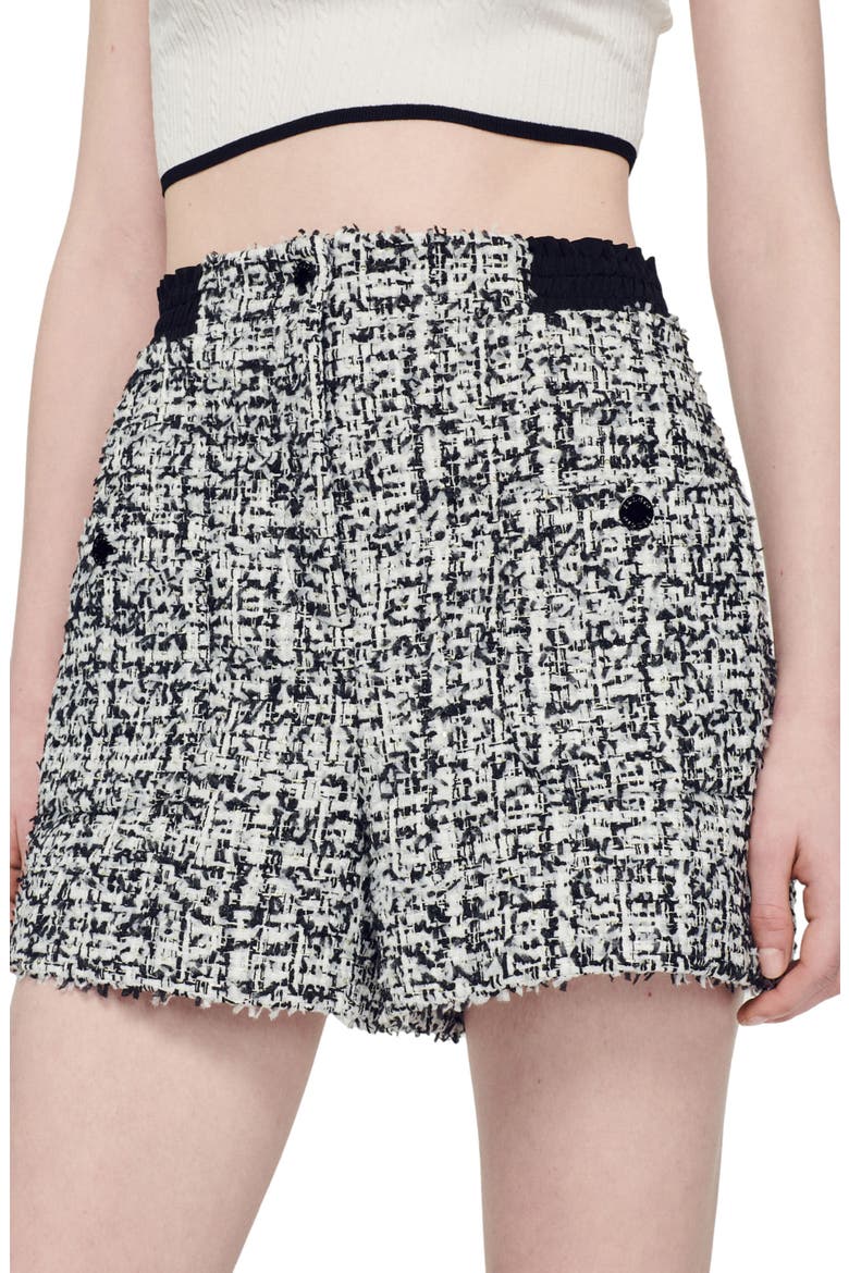 Darren High Waist Tweed Shorts, Alternate, color, NOIR