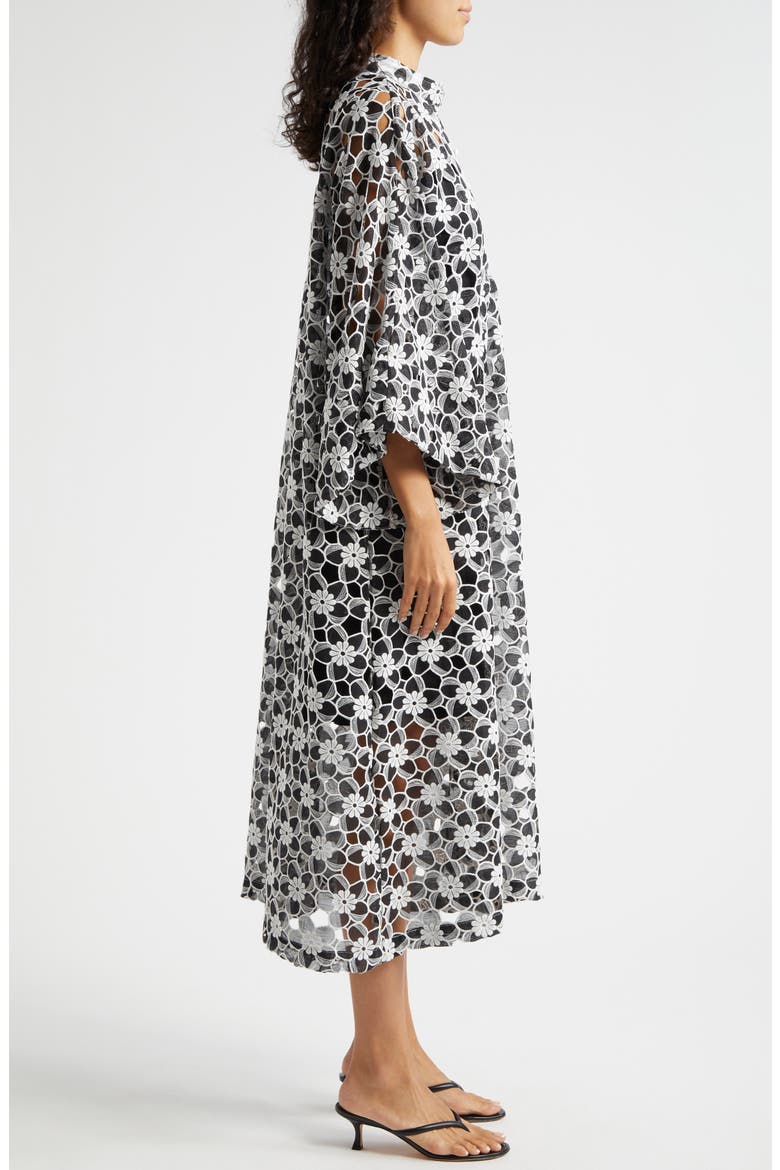 Cutout Floral Lace Cover-Up Caftan, Alternate, color, BLACK WHITE