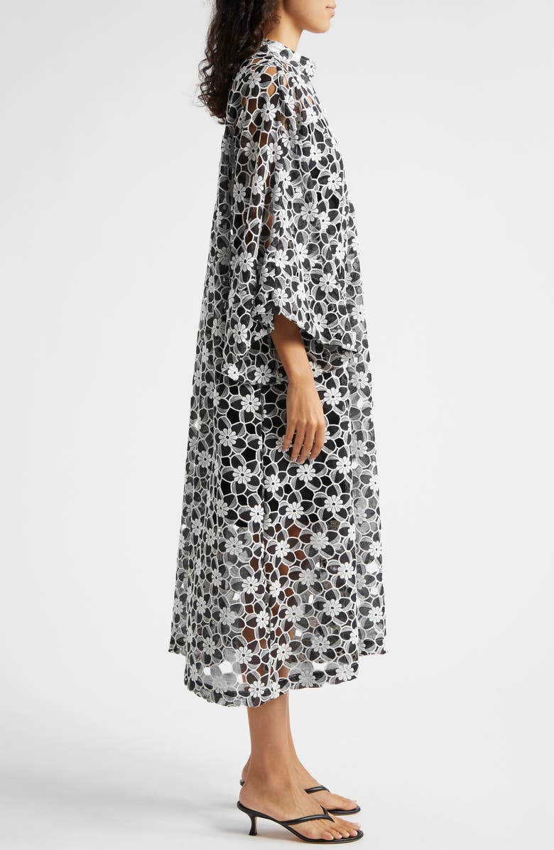 La Vie Style House Cutout Floral Lace Cover-Up Caftan, Alternate, color, Black White