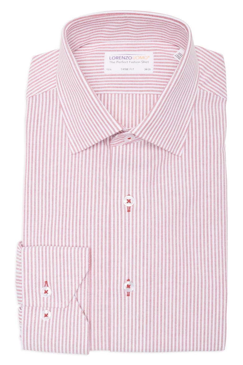 Trim Fit Vertical Stripe Cotton Dress Shirt, Alternate, color, WHITE/ RED