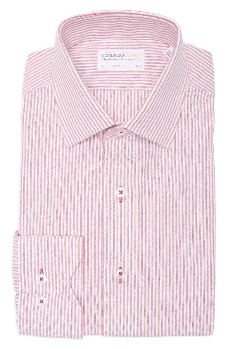Lorenzo Uomo Trim Fit Vertical Stripe Cotton Dress Shirt, Alternate, color, White/ Red