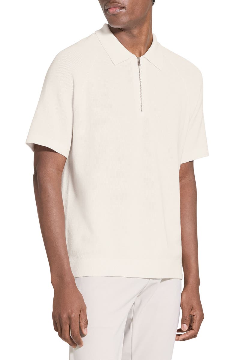 Theory Tactile Cotton Quarter Zip Polo, Alternate, color, Winter Ivory
