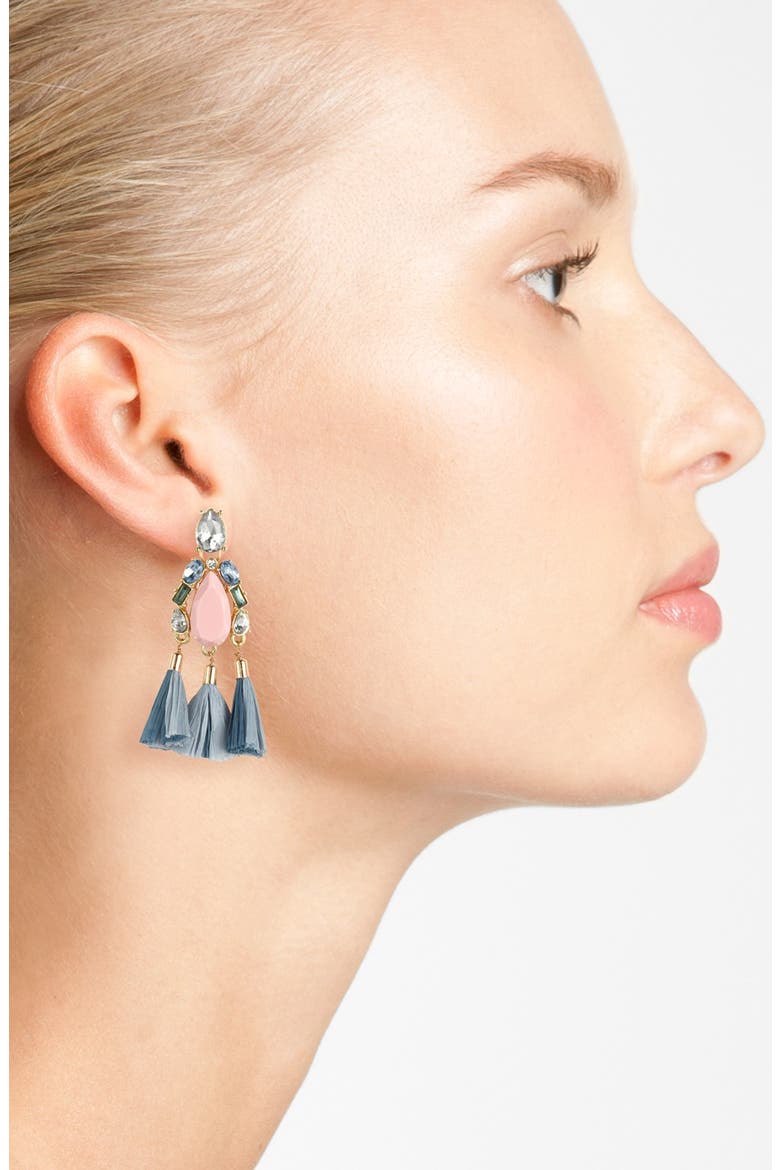 'Raffia Tassel' Mixed Media Drop Earrings, Alternate, color, BLUE