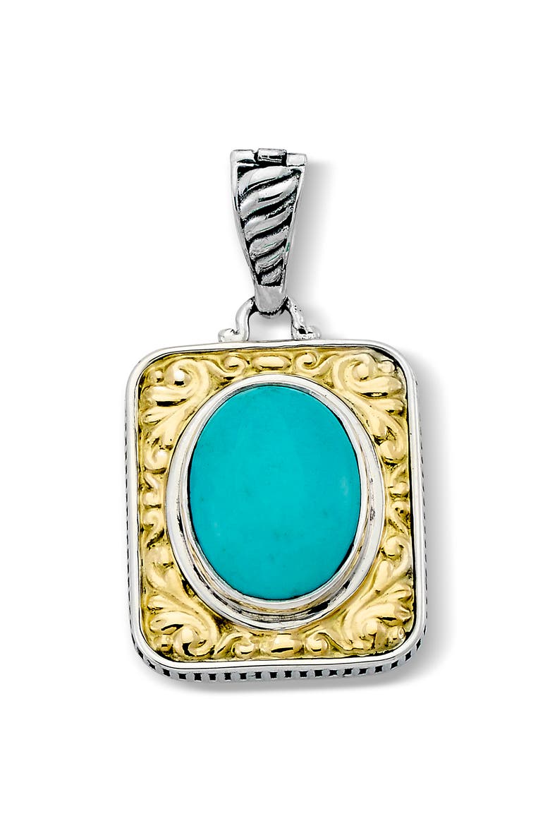 18k Gold & Sterling Silver Oval Persian Turquoise Pendant, Main, color, BLUE