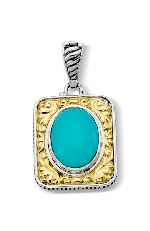 18k Gold & Sterling Silver Oval Persian Turquoise Pendant
