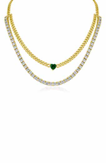 Cubic Zirconia Tennis & Curb Chain Layered Necklace