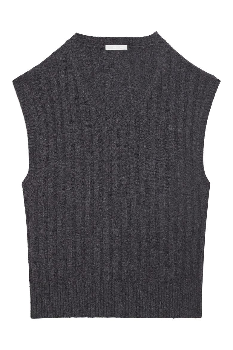 Zephir Oversize V-Neck Ribbed Wool Blend Sweater Vest, Alternate, color, CHARCOAL