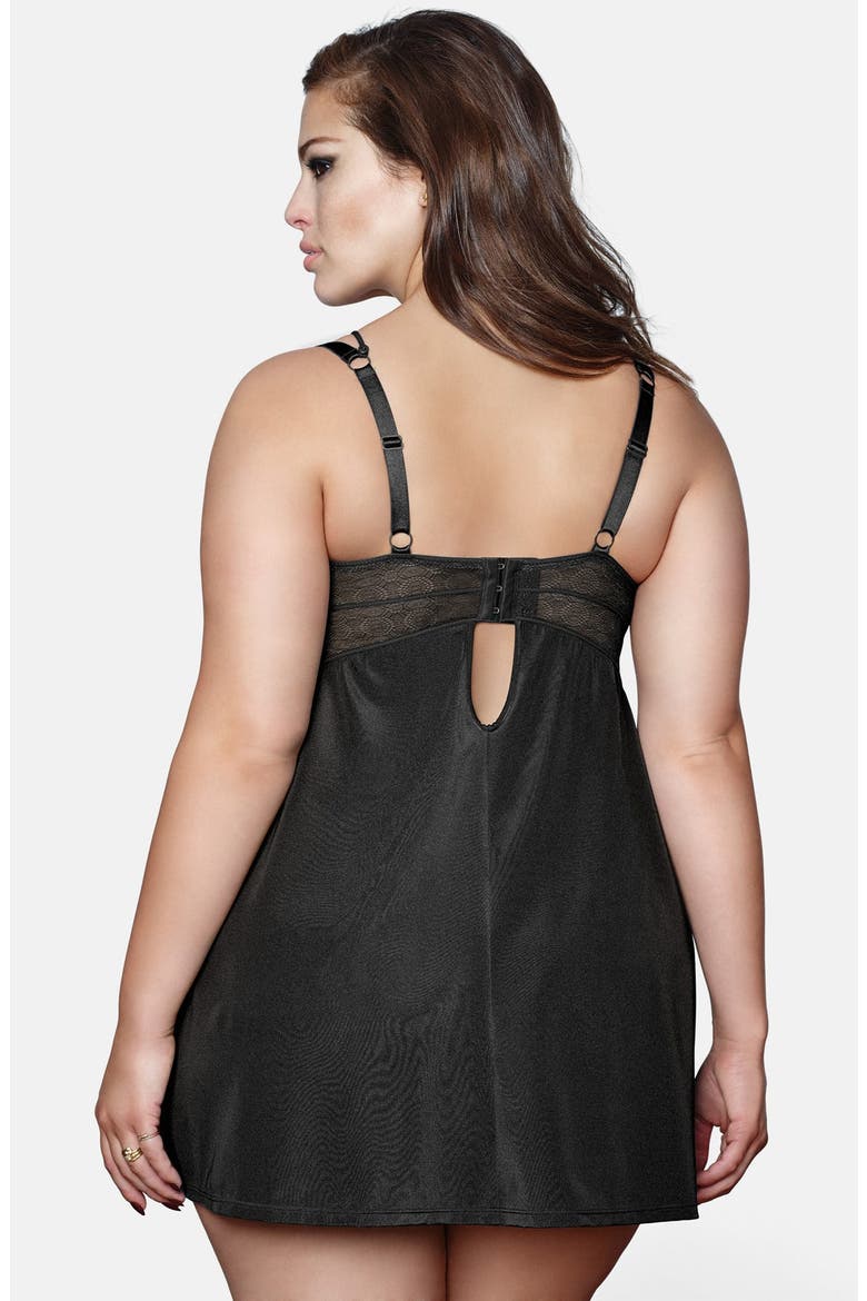 Underwire Mesh Inset Chemise, Alternate, color, BLACK