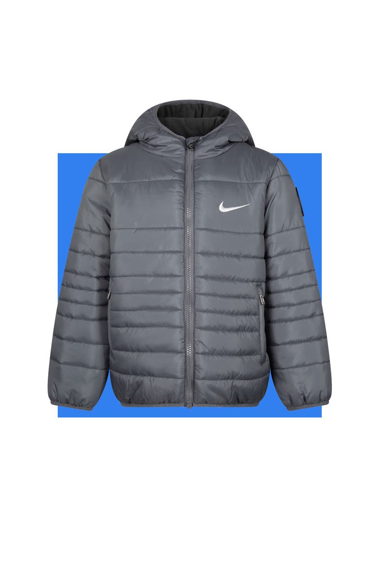 Kids' Midweight Hooded Puffer Jacket, Main, color, SMOKE GREY