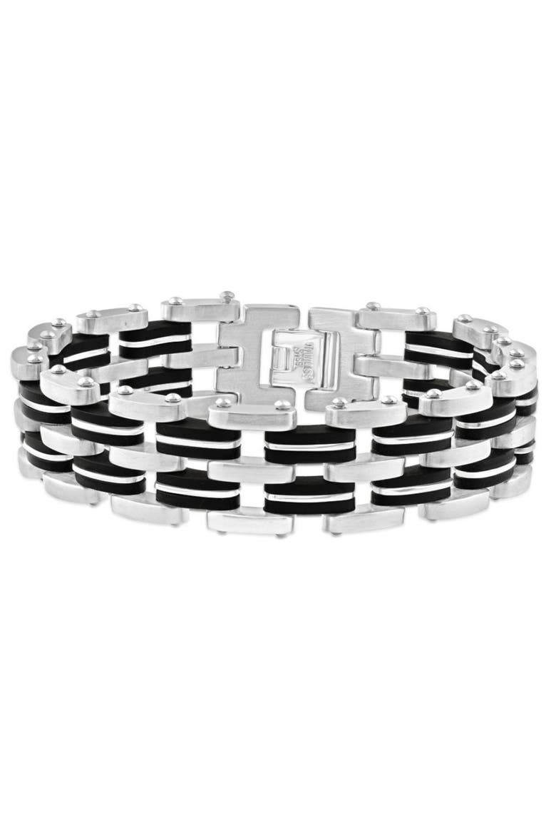 Men's Steel Brushed And Black Two Tone 18.5mm Wide Link Flexible 8.5 " Bracelet, Main, color, Stainless Steel