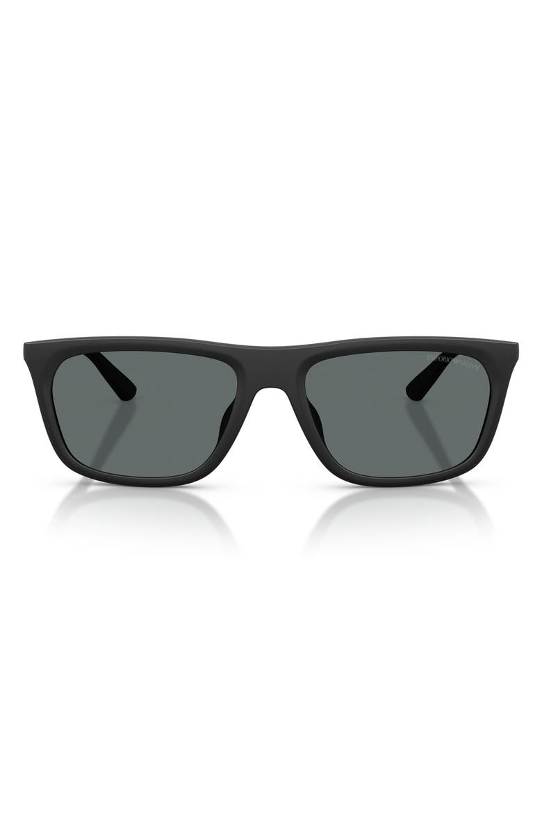 Emporio Armani 57mm Polarized Pillow Sunglasses, Main, color, Matte Black / Dark Grey Polar