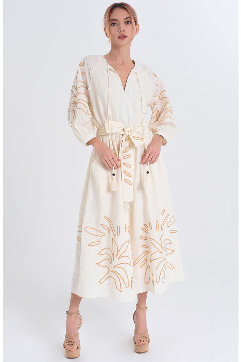 Eliza Embroidered A-Line Dress, Alternate, color, CREAM/SAND