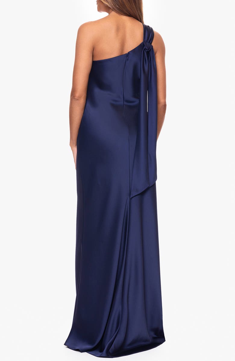 Xscape Evenings One-Shoulder Satin Gown, Alternate, color, Navy