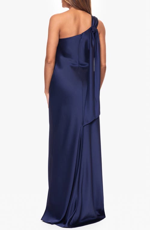 Xscape Evenings One-shoulder Satin Gown In Navy