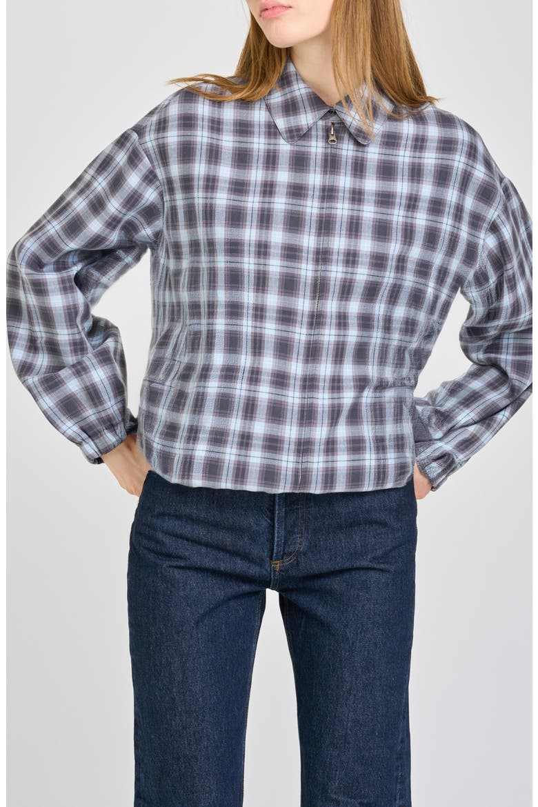 Adeline Plaid Bomber Jacket, Main, color, BLUE