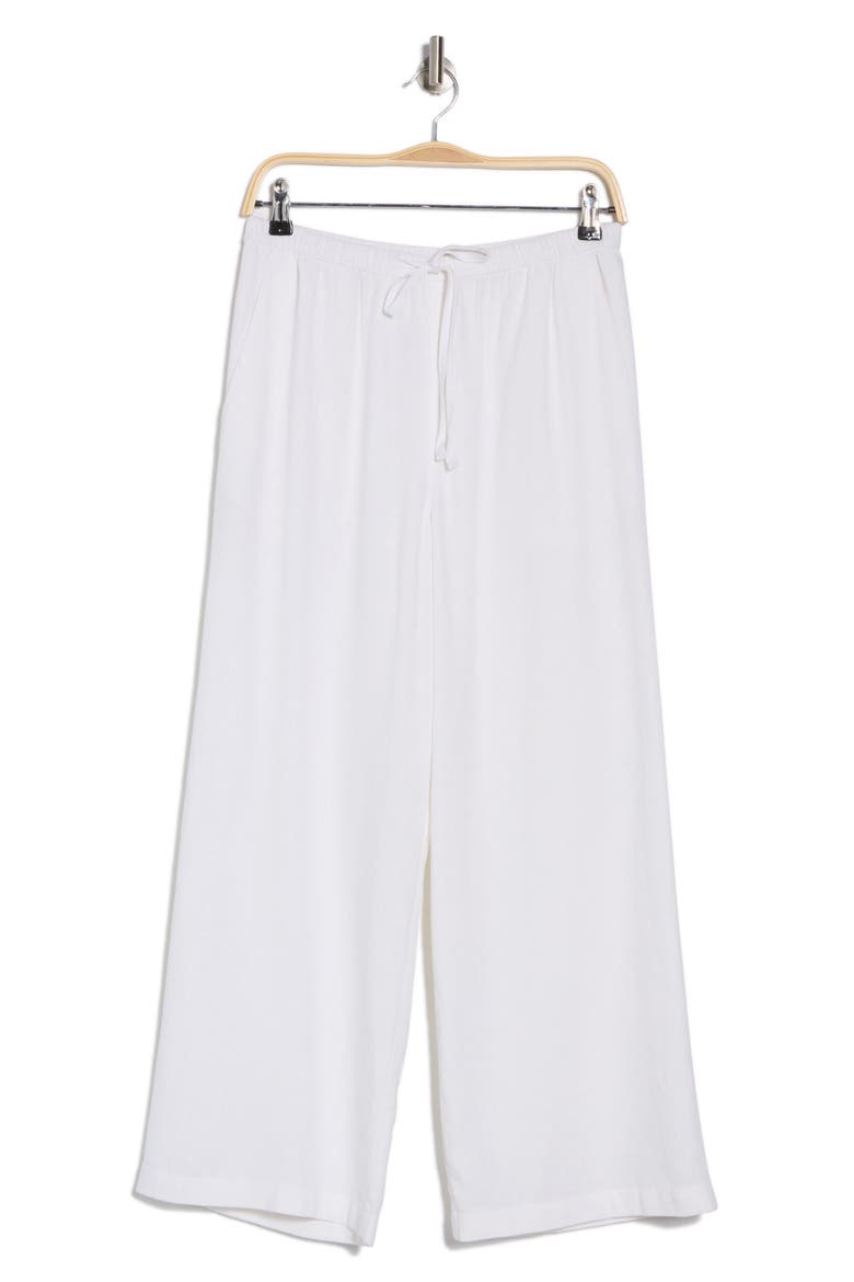 Pull-On Crop Wide Leg Linen Blend Pants, Alternate, color, WHITE