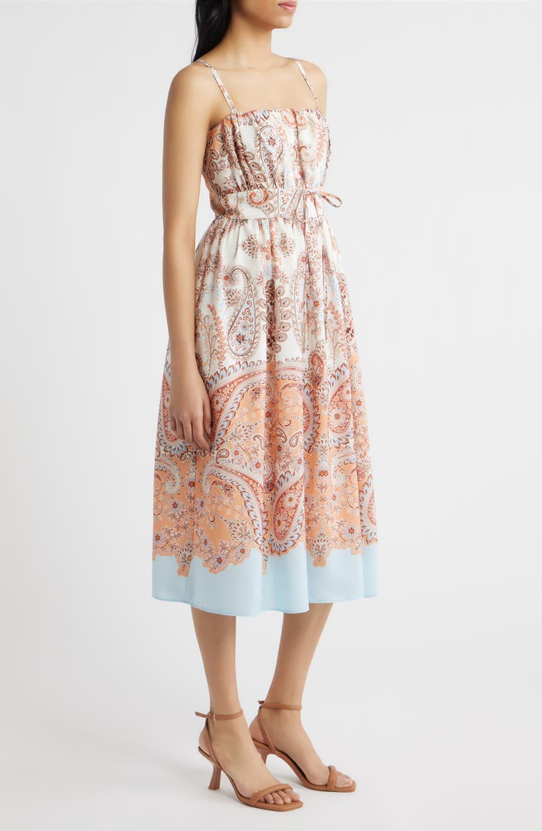 Eliza J Print Sleeveless Midi Dress, Alternate, color, Khk Chambr