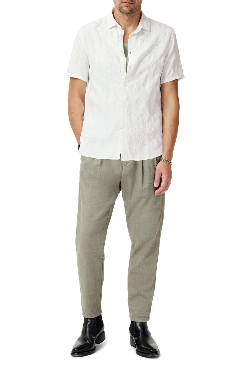 Sean Cotton & Linen Short Sleeve Button-Up Shirt, Alternate, color, CHALK