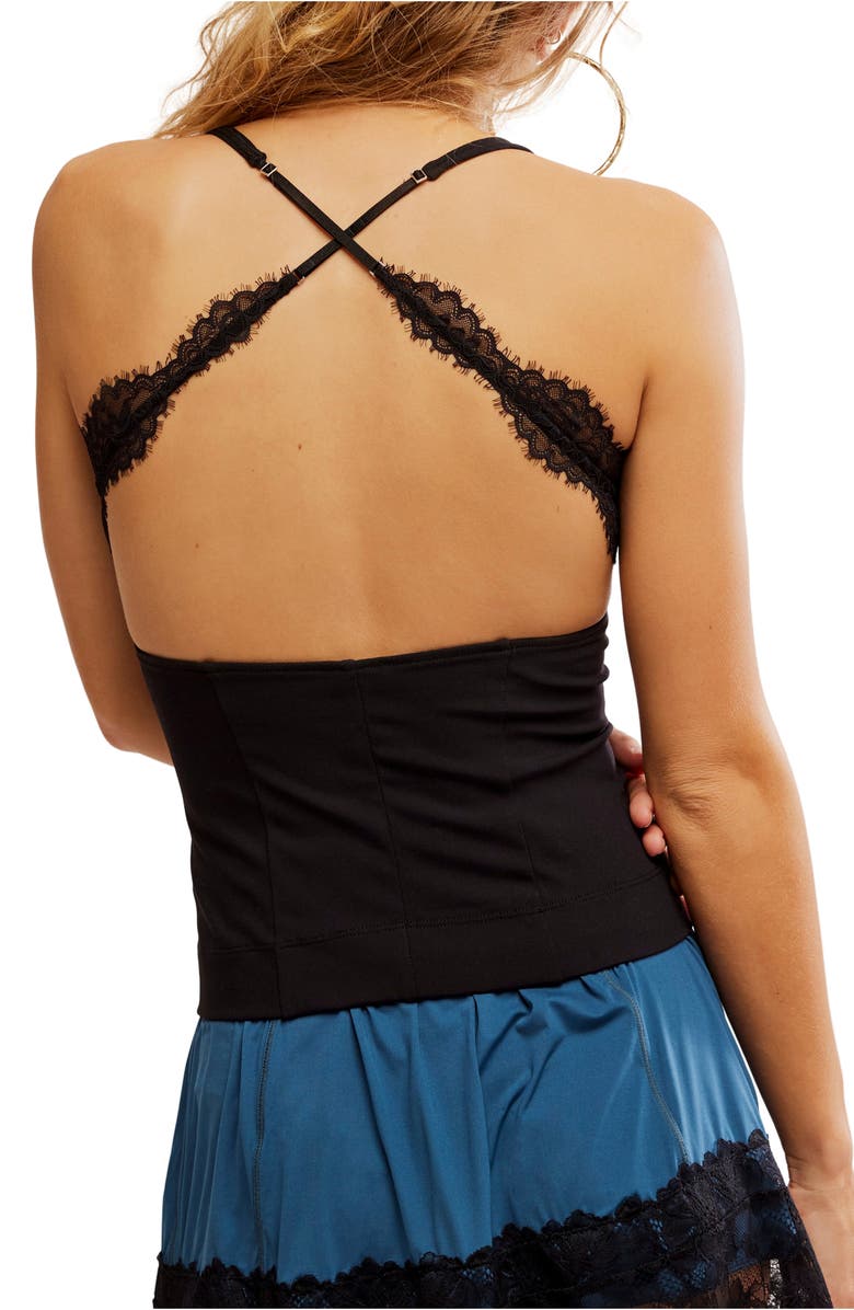 Free People Looking Good Open Back Lace Trim Camisole, Alternate, color, Black