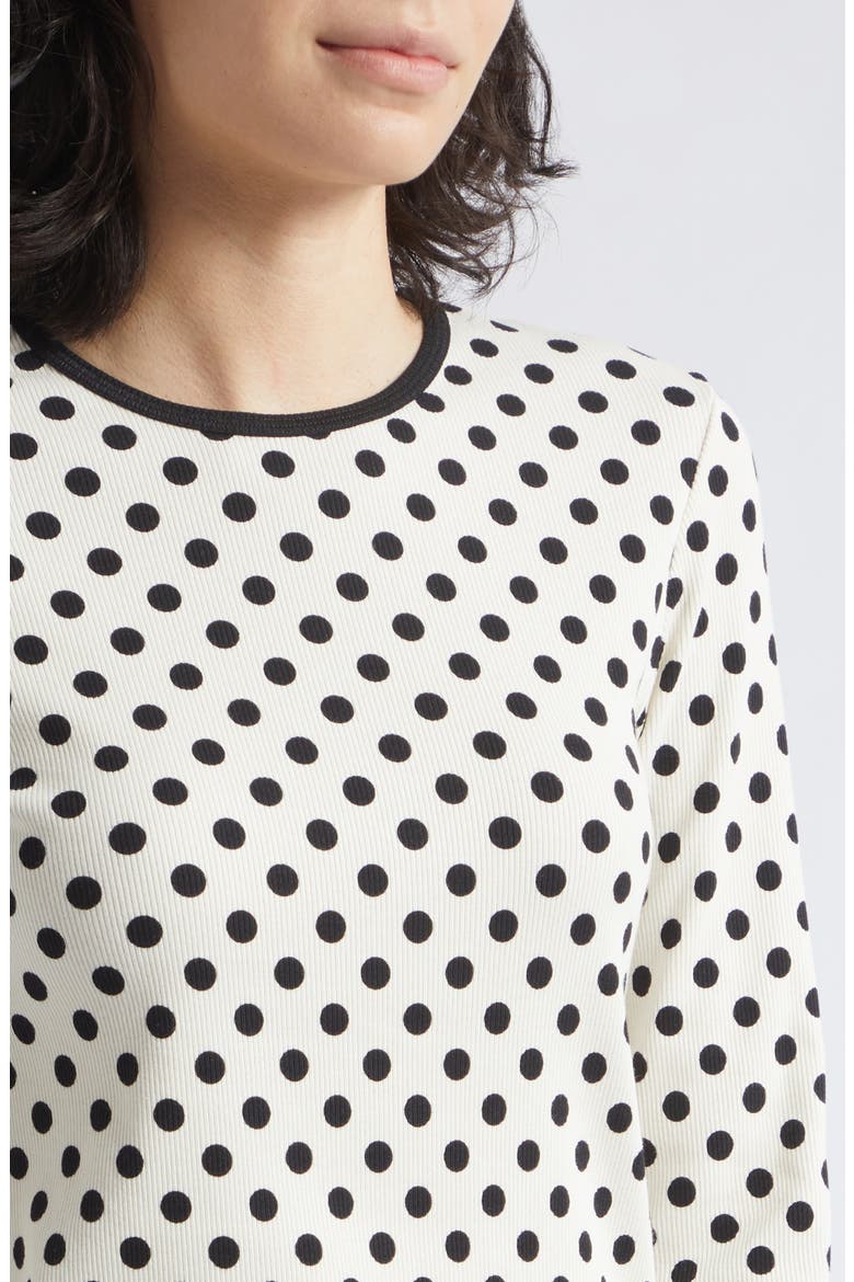 Lipua Palo Kioski Polka Dot Rib Knit Top, Alternate, color, OFF WHITE BLACK
