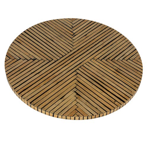 Storied Home Geometric Striped Wooden Lazy Susan, Natural And Black In Brown