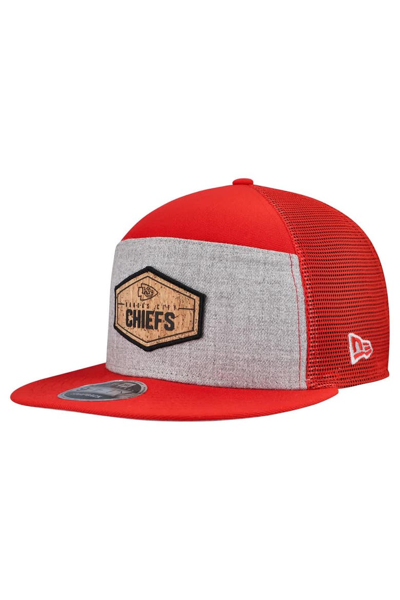 Men's New Era  Gray/Red Kansas City Chiefs Cork Split Panel 9FIFTY Trucker Snapback Hat, Main, color, Gray