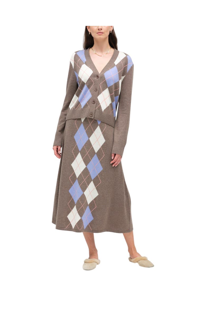 Wool-cashmere Argyle Cardigan, Alternate, color, Mushroom