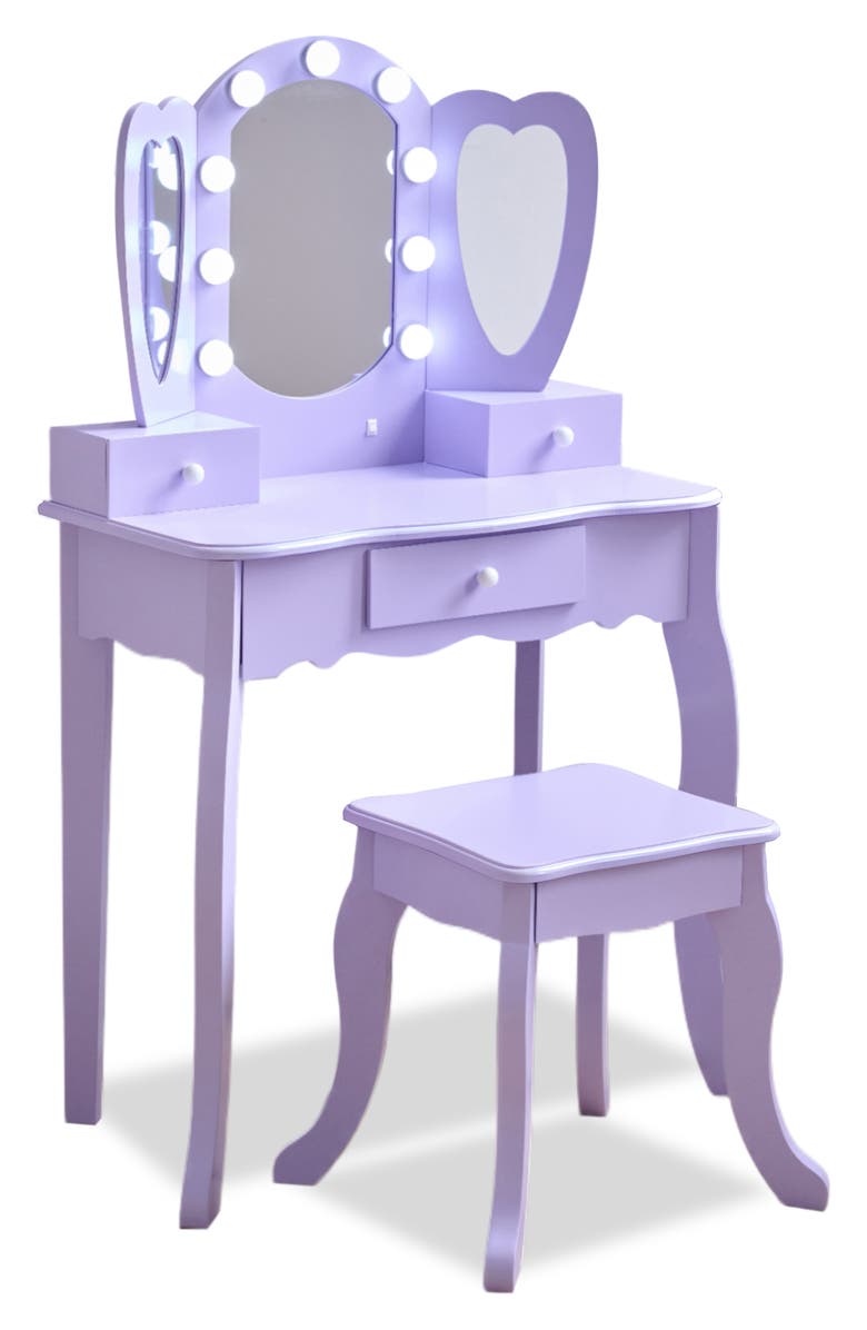 Teamson Kids Hearts Glow Vanity Play Set with LED Mirror, Alternate, color, Purple