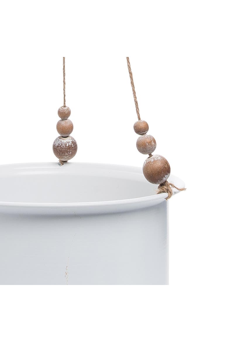 Set of 2 Hanging Planters with Wood Bead Details - Foreside Home & Garden, Alternate, color, White