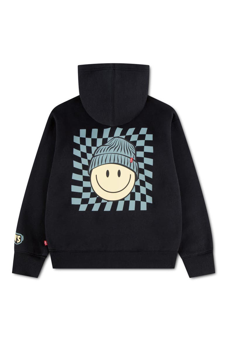 Kids' Winter Smiley Full Zip Graphic Hoodie, Alternate, color, JET BLACK