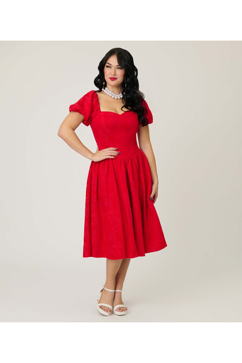 Puff Sleeve Swing Dress, Main, color, Red Floral Print