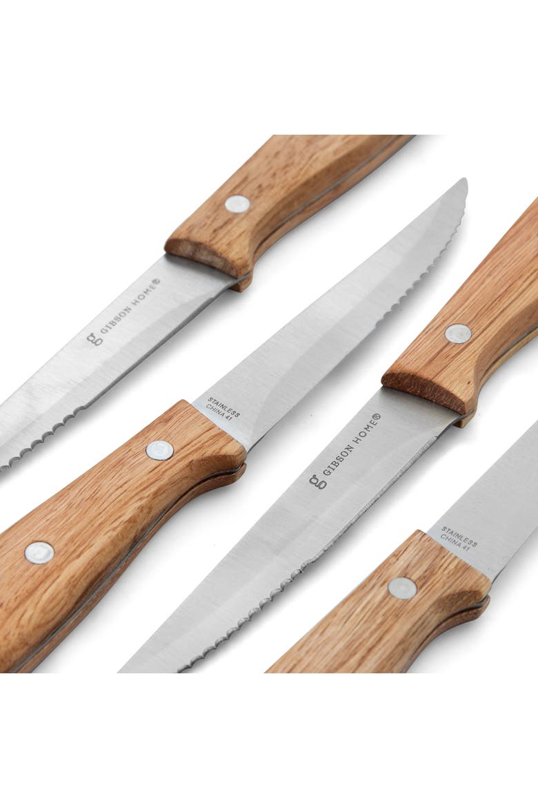 Seward 4 Piece Stainless Steel Steak Knife Cutlery Set with Wood Handles, Alternate, color, Wood