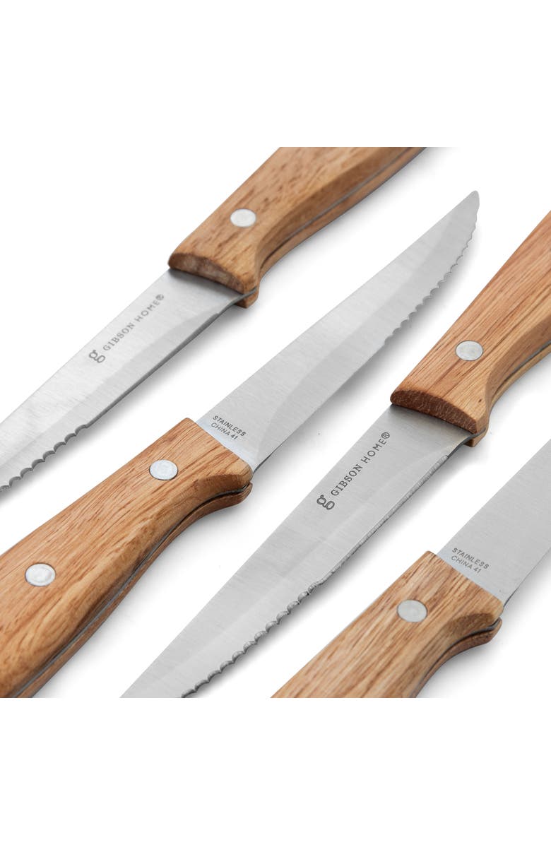 Gibson Home Seward 4 Piece Stainless Steel Steak Knife Cutlery Set with Wood Handles, Alternate, color, Wood