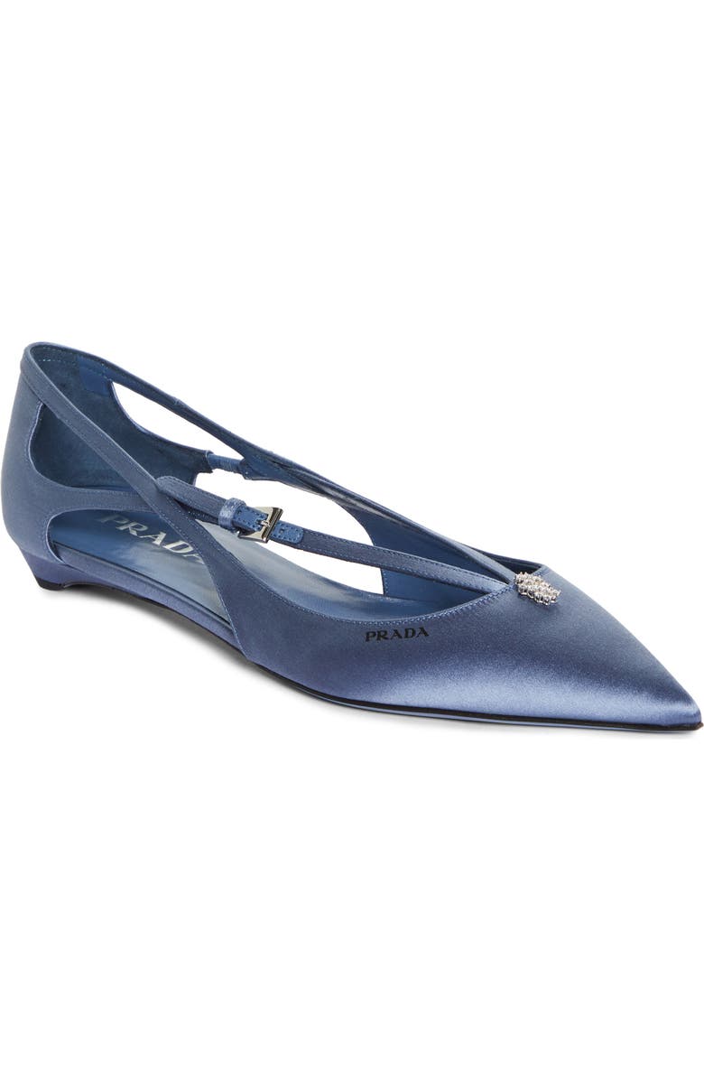 Prada Strappy Pointed Toe Ballet Flat, Main, color,