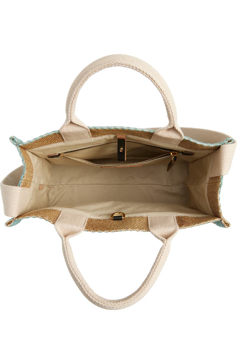 Marni Small Logo Stripe Woven Tote, Alternate, color, Teal/ Blue