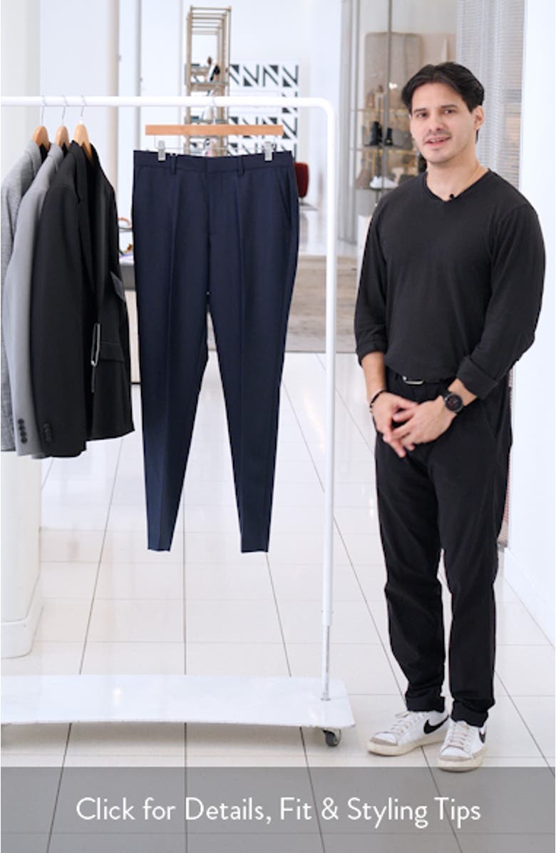 Slim Fit Navy Flat Front Stretch Suit Pants